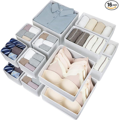 Fordonral 16 Pack Drawer Organizer Clothes, Foldable Fabric Dresser Organizer Closet Organizers and Storage Box for Underwear,Folded Clothes,Baby Clothing,Socks,Bra,Towels,Ties(White) by Fordonral