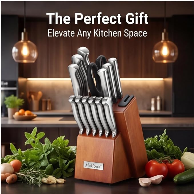 McCook® Knife Sets, German Stainless Steel Kitchen Knife Block Sets with Built-in Sharpener - Image 8