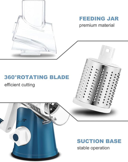 Cheese Grater Rotary, Rotary Grater for Kitchen, Kitchen Grater Vegetable Slicer with 3 Drum Blades, Fast Cutting Cheese Shredder for Vegetables and Nuts - Image 6