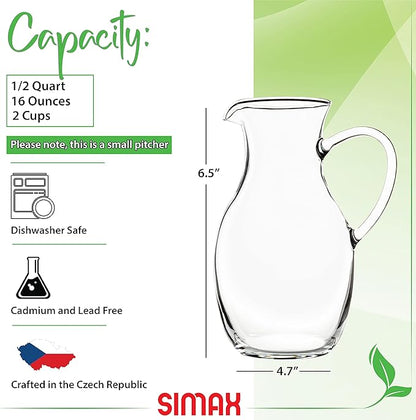 Simax Small 16 Ounce Borosilicate Glass Pitcher with Handle - Montessori Kids Pitcher with Spout for Orange Juice, Milk, Tea - Image 2