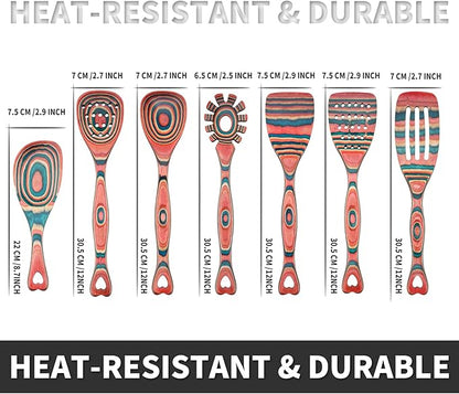Gudamaye Pakkawood 7-Piece Wooden Cooking Utensils, Wooden Spoons for cooking, Wooden Utensil set, Pinkish-Orange Pakkawood Cooking Spoons, Non-Stick Spoon, Pakkawood kitchen utensils - Image 3