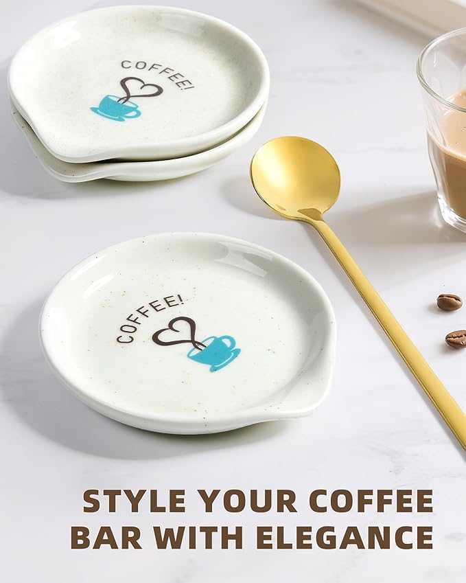 FANGSUN Coffee Spoon and Rest Set,Mini Spoon Holder for Teaspoon, Stirrers, Farmhouse Ceramic 3.5-Inch Small Tea Spoon Rest for Coffee Bar Accessories/Station Decor/Ideas Gifts, White - Image 2