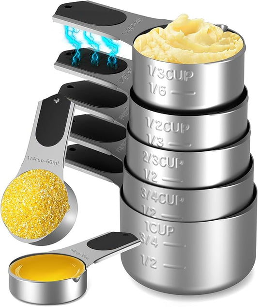 Stianless Steel Magnetic Measuring Cups,Kitchen Aid Cups Measuring set for Liquid & Dry Ingredient,Easy to Read Dishwasher Safe 7 Pcs