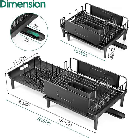 Large Extendable Dish Drying Rack, 16.93" to 26.57" Expandable Dish Rack for Kithen Counter, with Multifunctional Drainboard, Fits Any Sink, Heavy-Duty Steel Plate Drainer for Countertop Organization - Image 7