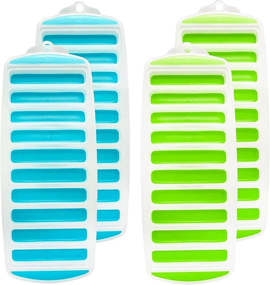Meadow Lane Ice Stick/Cube Tray, Teal Blue, 1-Tray (4-Pack, 2 Green / 2 Blue), Narrow and Long for Sports Bottles