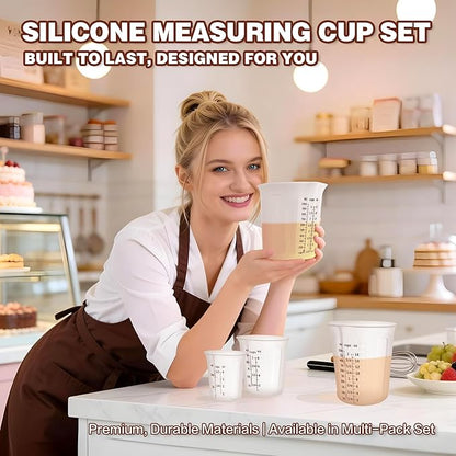 Silicone Measuring Cups 4-Pack Set, (1/2, 1, 2, 4 Cup) Reusable Silicone Cup for Prepping Cooking Baking Supplies, Melting Butter Chocolate 125ml 250ml 500ml 1000ml Dishwasher Microwave Safe