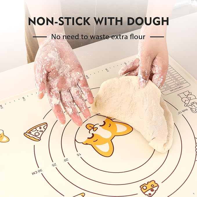 Ourokhome Silicone Baking Mat Sheet and Pastry Dough Cutter, 0.5 Inch Thick 20'' X 16" BPA free Silicone Rolling Mat, Non-Stick and Anti-Slip, Dishwasher Safe (Beige) - Image 3