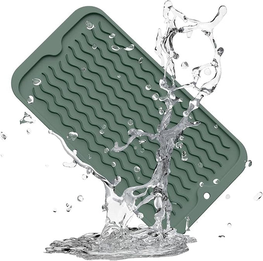 ZLR Silicone Sponge Holder & Sink Caddy Tray (6" x 12") - Narrow Dish Drying Mat for Kitchen Counter - Waterproof Soap Dispenser Organizer, Non-Slip Bathroom Vanity Tray (Dark Green) by ZLR