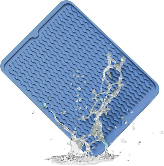 ZLR Silicone Dish Drying Mat & Heat Resistant Trivet (12" x 16") - Waterproof Counter Protector for Air Fryer, Coffee Maker - Non-Slip, BPA Free Kitchen Pad, Easy Clean Dishwasher Safe (Lichen Blue) by ZLR