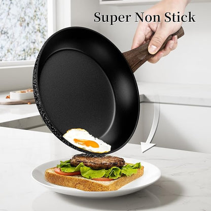 Frying Pan Nonstick - 9.5 Inch Frying Pan,Non Stick Skillet Egg Omelette Pan, Black Nonstick Non Toxic Cooking Pan,Oven Safe, Induction Compatible, PFOA Free - Image 3