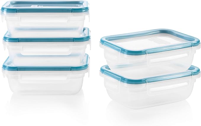 Snapware Plastic Total Solution 5-Pack (3-Cup) Food Storage Containers Set, Leakproof & Airtight Plastic Locking Lids Rectangular Tupperware, Non-Toxic BPA-Free Lids, Microwave Dishwasher Freezer Safe by Snapware