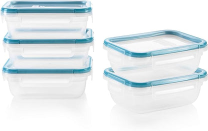 Snapware Plastic Total Solution 5-Pack (3-Cup) Food Storage Containers Set, Leakproof & Airtight Plastic Locking Lids Rectangular Tupperware, Non-Toxic BPA-Free Lids, Microwave Dishwasher Freezer Safe by Snapware