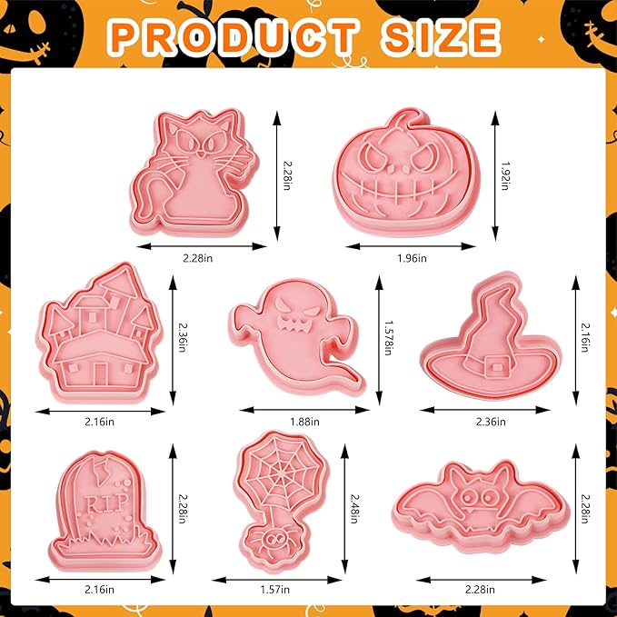 8 Pcs Cookie Cutters Set 3D Holiday Cookie Cutters for Party Baking Decoration (Halloween)