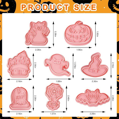 8 Pcs Cookie Cutters Set 3D Holiday Cookie Cutters for Party Baking Decoration (Halloween)
