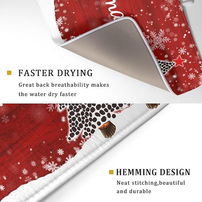 Merry Christmas Tree Red Dish Drying Mat for Kitchen Counter,Winter Snowflake Pine Drying Mat 18 x 24 Inch with Absorbent Reversible Microfiber Dish Drying Pad for Coffee Bar - Image 3