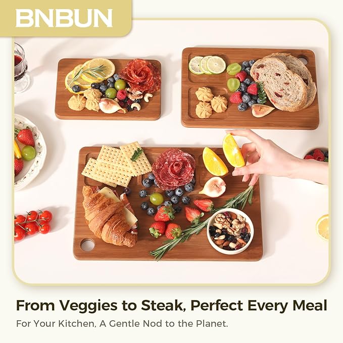 Bamboo Cutting Board for Kitchen – 3-Piece Wooden Boards with Juice Grooves, Side Handles, Non-Slip Mats – Perfect for Meat, Veggies, Fruit – Ideal Kitchen Gift - Image 8