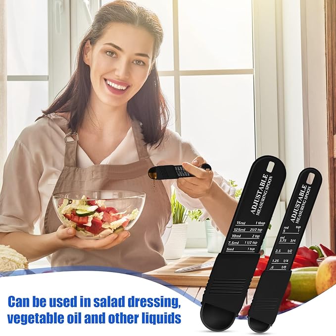 6 Pcs Adjustable Measuring Spoon Plastic Tablespoon and Teaspoon Set Baking Cooking Spoon Set for Chef Measuring Metering Kitchen Dry Liquid Ingredients Powder, 2 Sizes(Black) - Image 6
