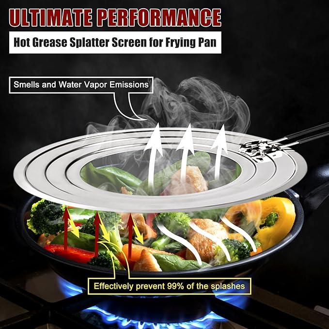 Stainless Steel Splatter Screen for Frying Pan - Grease Splatter Guard with Folding Handle - Cover Oil Splash from Bacon, Oil, or Deep Fryer - Food Strainer and Universal Cookware - Image 5
