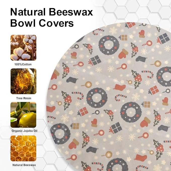 Reusable Bowl Covers for Bread Proofing（2 Large）- Cotton Beeswax Bowl Covers Reusable with Elastic Rim, Sourdough Bowl Cover for Food Storage and Food Preservation (10INCH)(Christmas style)