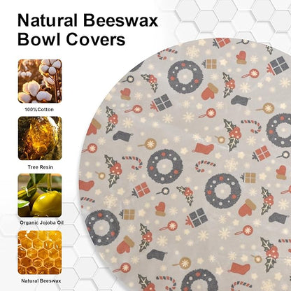 Reusable Bowl Covers for Bread Proofing（2 Large）- Cotton Beeswax Bowl Covers Reusable with Elastic Rim, Sourdough Bowl Cover for Food Storage and Food Preservation (10INCH)(Christmas style)