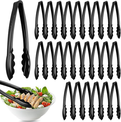Tessco for you 25 Pcs Plastic Tongs for Serving Bulk, 9 Inch Plastic Disposable Serving Tongs, Heavy Duty Salad Tong for Kitchen, Buffet, BBQ, Events & Catering (Black) by Tessco