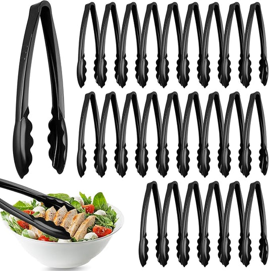 Tessco for you 25 Pcs Plastic Tongs for Serving Bulk, 9 Inch Plastic Disposable Serving Tongs, Heavy Duty Salad Tong for Kitchen, Buffet, BBQ, Events & Catering (Black) by Tessco