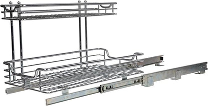 Household Essentials Glidez Multipurpose Chrome-Plated Steel Pull-Out/Slide-Out Storage Organizer for Under Sink or Under Cabinet Use - 2-Tier Design - Fits Standard Size Cabinet or Shelf, Chrome