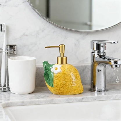 RQYIXI 17 OZ Lemon Ceramic Soap Dispenser with ABS Pump,Refillable Liquid Bathroom soap Dispenser for Lotion ,Body Wash ,Cute Kitchen Soap Dispenser for Dish Soap,Hand Soap