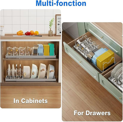 Mustorn Pots and Pans Organizer Under Cabinet, 22" Expandable Food Storage Container Lid Organizers with 9 Adjustable Dividers Pot and Pan Lid Holders Rack Inside Cabinet/Countertop(1 Pack, Gray) - Image 5