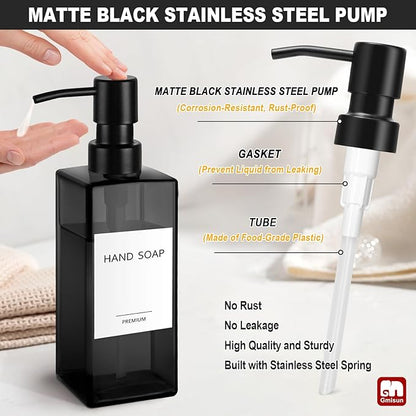 GMISUN Black Glass Soap Dispenser, Hand Soap Dispenser with Stainless Steel Pump for Bathroom, 12 fl oz/350ml Refillable Dish Dispensers for Kitchen, Modern Liquid Lotion Bottles for Countertop - Image 3