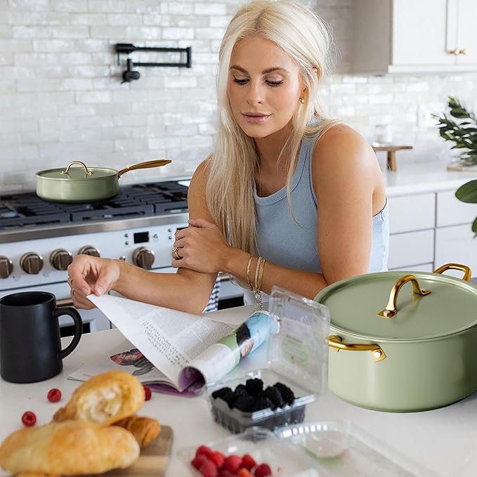 VONIKI Ceramic Cookware Set - Nonstick Pots and Pans With Kitchen Utensils, Non-Toxic, Induction Compatible, Dishwasher and Oven Safe - Image 9