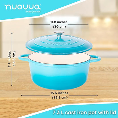 Cast Iron Dutch Oven with Lid – Non-Stick Ovenproof Enamelled Casserole Pot – Sturdy Dutch Oven Cookware – Blue, 7.3-Quart, 30cm – by Nuovva - Image 2
