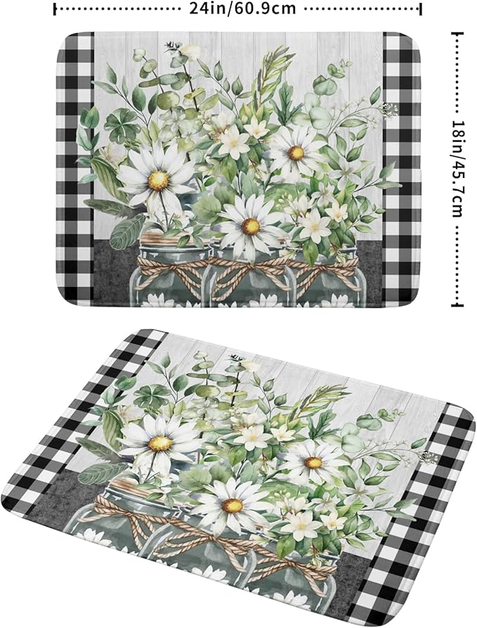 Spring Summer Daisy Floral Dish Drying Mat for Kitchen Counter Watercolor Flowers Absorbent Dishes Drainer Rack Mat 18x24 Inch Microfiber Dish Drying Pads Spring Kitchen Drying Dishes Pad Countertops