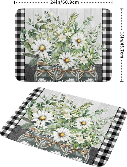 Spring Summer Daisy Floral Dish Drying Mat for Kitchen Counter Watercolor Flowers Absorbent Dishes Drainer Rack Mat 18x24 Inch Microfiber Dish Drying Pads Spring Kitchen Drying Dishes Pad Countertops