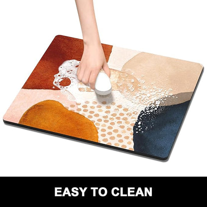 Rnivvi Dish Drying Mat for Kitchen Counter, 16 x 18" Cute Boho Theme Absorbent Heat Resistant Drying Pad with Non-slip Rubber, Coffee Bar Mats for Coffee Machine Dish Rack, Abstract Stones Art - Image 6