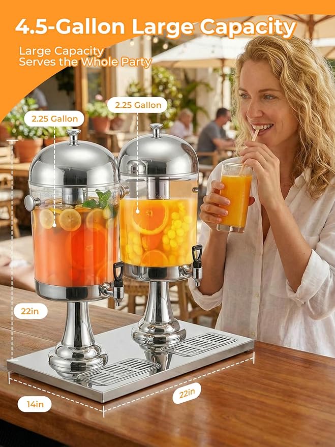 Beverage Dispenser for Parties 4.5 Gallon, Stainless Steel Drink Dispenser with Stand, Commercial Hot & Cold Juice Dispenser, Ice Core & Drip Trays for Beer, Lemonade Ideal for Parties Buffet Home Bar - Image 4