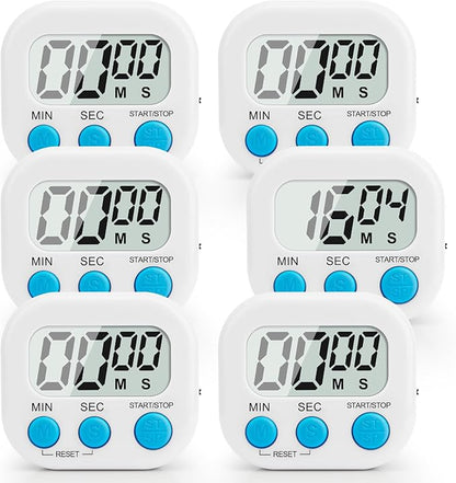 Digital Kitchen Timer, 6 Pcs White Classroom Timers for Kids Teacher, Magnetic Countdown Minute Simple Timer for Cooking Study Exercise Game Baking Reading Gym Meeting Work Task Classroom Organization