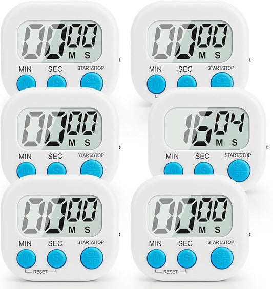 Digital Kitchen Timer, 6 Pcs White Classroom Timers for Kids Teacher, Magnetic Countdown Minute Simple Timer for Cooking Study Exercise Game Baking Reading Gym Meeting Work Task Classroom Organization