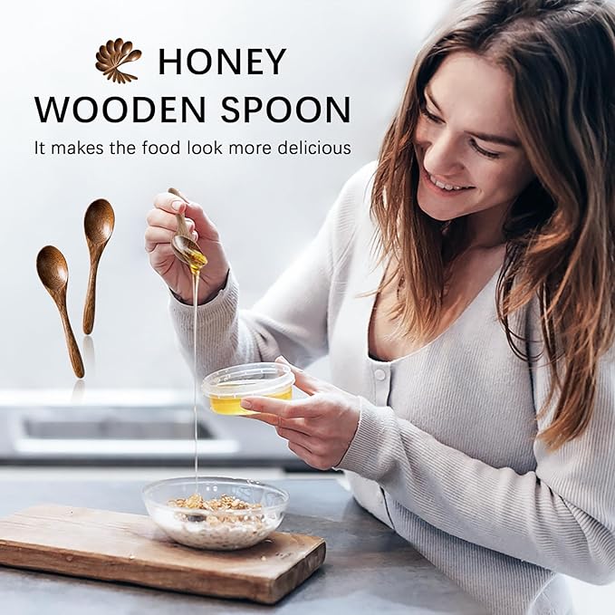 7 PCS Small Wooden Spoons, 5.8 Inch Honey Spoons for Tea, Padauk Wooden Honey Teaspoon for Coffee, Little Tiny Wood Spoons, Bamboo Table Spoon for stirring, Wooden Spoons for Utensils Set - Image 2
