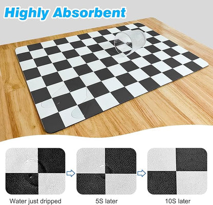 CooRug Checkered Dish Drying Mat for Kitchen Counter, Absorbent Non-Slip Coffee Mat, Heat Resistant Mat for Countertops Coffee Bar Decor 16" x 24" Black - Image 4
