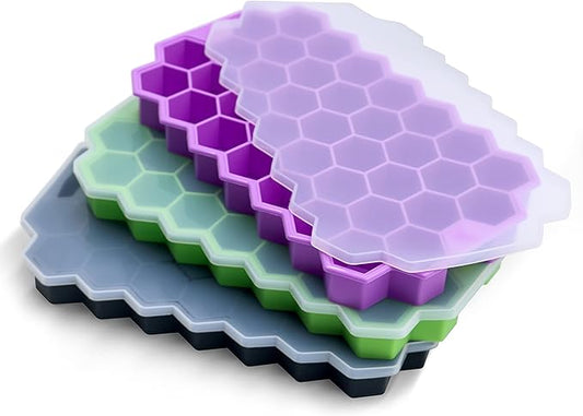 Ice Cube Trays for Freezer with Lid-Silicone Ice Cube Tray with Lid Ice Maker 3 Pack Multicolor, Easy-Release Reusable Ice Cube Coffee Scoop for Coffee Bar Accessories by BIDFUL