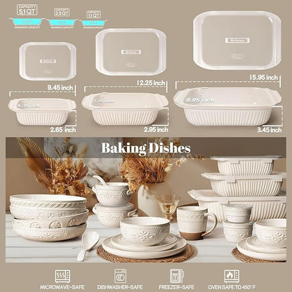 Artena Casserole Dishes For Oven, Ceramic Baking Dish, Large Lasagna Pan With Handles, Baking Pan Casserole Dish, Rectangular Bakeware Deep, White, Set Of 3 (5.1Qt/2.3Qt/1.1Qt) (Baking Dish With Lids) - Image 7