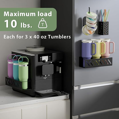 MOJOHAND Magnetic Cup Organizer for Full Stanley 30/40 oz Tumbler, 2Pack Water Bottle Holder with Tumbler Lid & Straw Organizer, Ideal for Fridge and other iron surfaces, Flexible disassembly(Black)