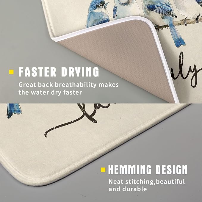Home Blue Bird Family Dish Drying Mat for Kitchen Counter,Spring Summer Drying Mat 16 x 18 Inch with Absorbent Reversible Microfiber Drying Pad for Coffee Bar - Image 3