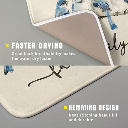 Home Blue Bird Family Dish Drying Mat for Kitchen Counter,Spring Summer Drying Mat 16 x 18 Inch with Absorbent Reversible Microfiber Drying Pad for Coffee Bar - Image 3