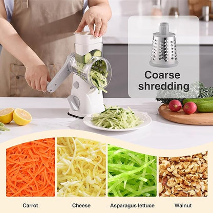 Rotary Cheese Grater Hand Crank, Kitchen Mandolin Vegetable Cheese Shredder with 3 Interchangeable Blades,Easy Clean Rotary Grater with Handle,Kitchen Grater Grinder for Cutting Cheese,Vegetable Nuts - Image 4