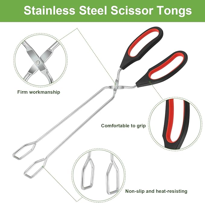 Boao 3 Pack Stainless Steel Scissor Cooking Tongs Kitchen Wire Metal Tongs for Cooking 9-inch 11-inch and 12-inch Heat Resistant Small Scissor tong for BBQ Grilling Tool with Silicone Handle - Image 4