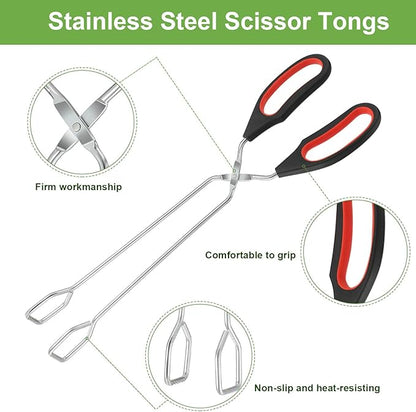 Boao 3 Pack Stainless Steel Scissor Cooking Tongs Kitchen Wire Metal Tongs for Cooking 9-inch 11-inch and 12-inch Heat Resistant Small Scissor tong for BBQ Grilling Tool with Silicone Handle - Image 4