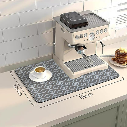 Bloss Dish Drying Mat, 12"x19" Absorbent Coffee Bar Mat with Waterproof Rubber Back, Fit Under Coffee Maker Machine/Kitchen Counter(Gray-White Plaid) - Image 2