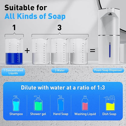 Fantictas Automatic Soap Dispenser,Touchless Hand Wall Mount Rechargeable 3 Gear Adjustable Electric Soap Dispenser 350ml with Infrared Motion Sensor for Bathroom,Kitchen,Office, White Foam